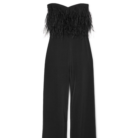 Saloni satin/ crepe jumpsuit with feathers - Picture 3 of 8